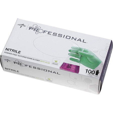 Medline Professional AloeTouch, Disposable Gloves, 5.5 mil Palm, Nitrile, Powder-Free, XL, 100 PK, Green MIIPRO31764